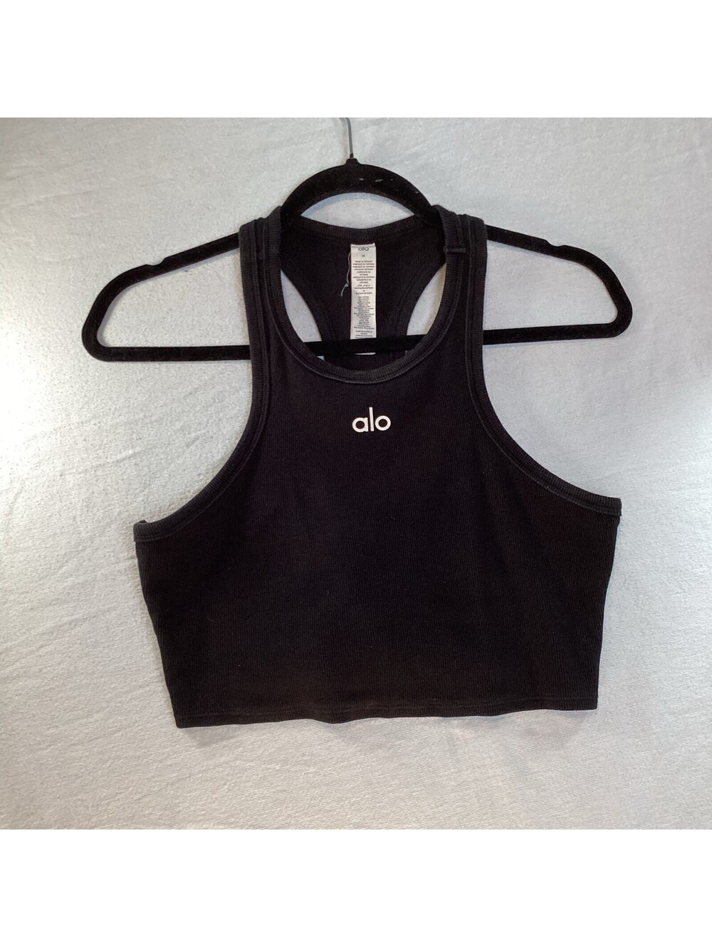 ALO Women’s Black Cropped Racerback Tank Top Size M Regular Stretch